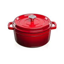 GRAND FEU Dutch Oven Cast Iron Cooking Pot With Lid I Red / 4.7 L / 26 cm I Casserole Dish I Grandfeu Enamelled