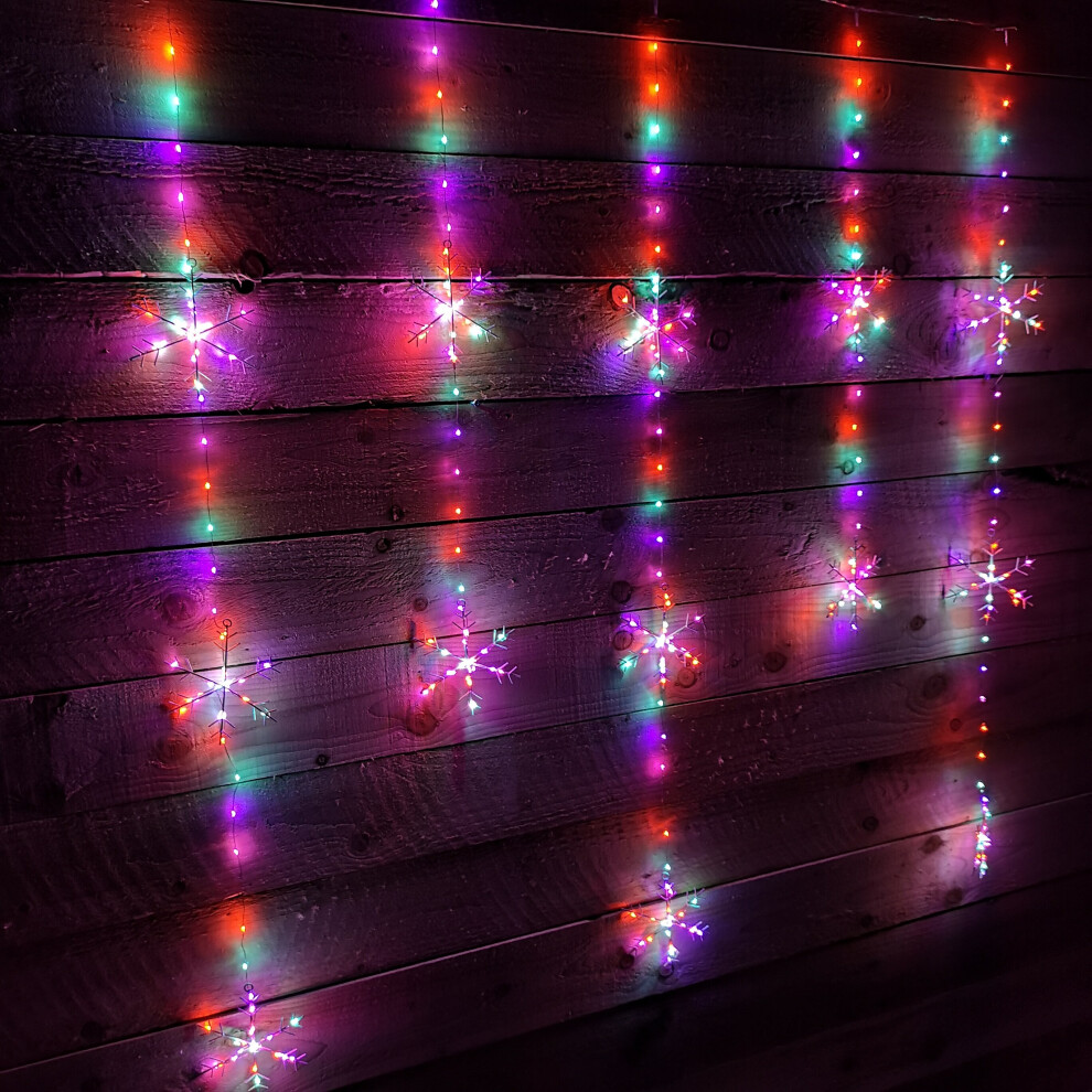 Samuel Alexander 390 Led 1.3M X 1.2M Premier Christmas Snowflake Curtain Lights In Static Rainbow & Twinkling Orange