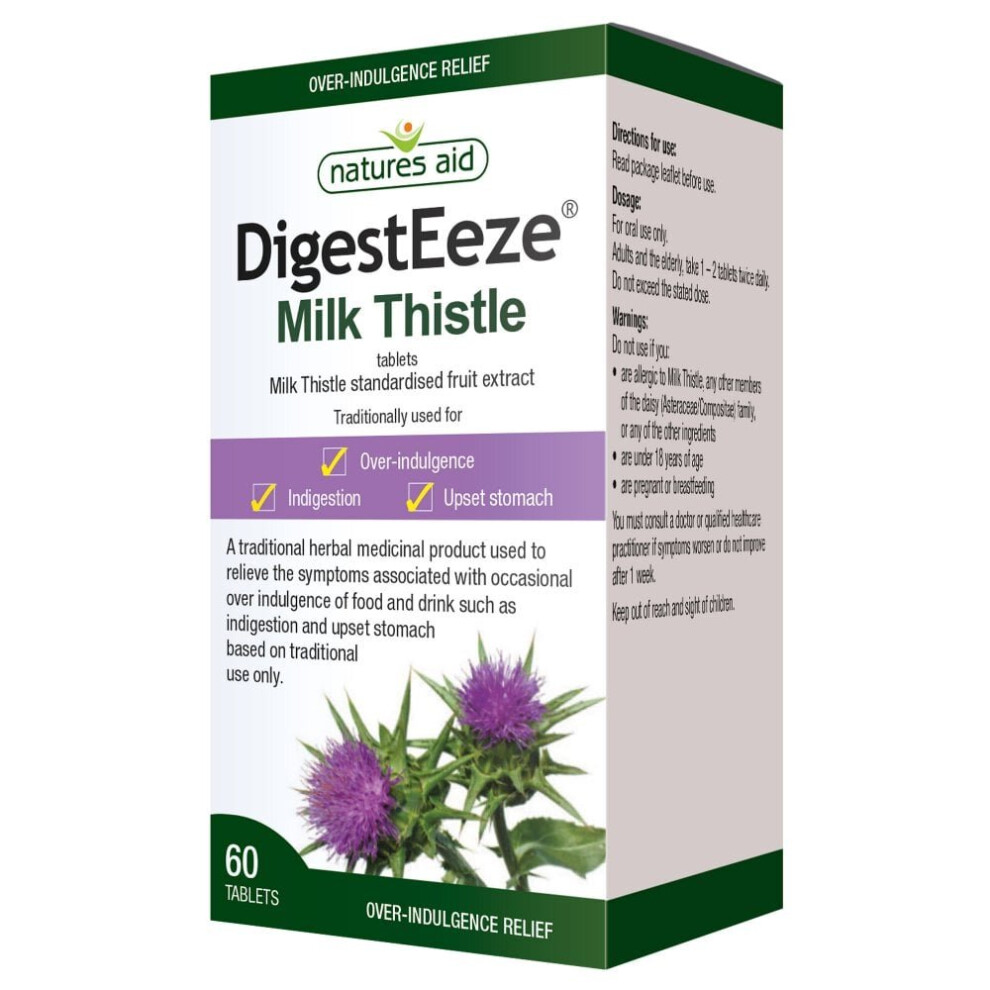 Natures Aid DigestEeze Milk Thistle Over Indulgence Natural Relief 60 Tablets