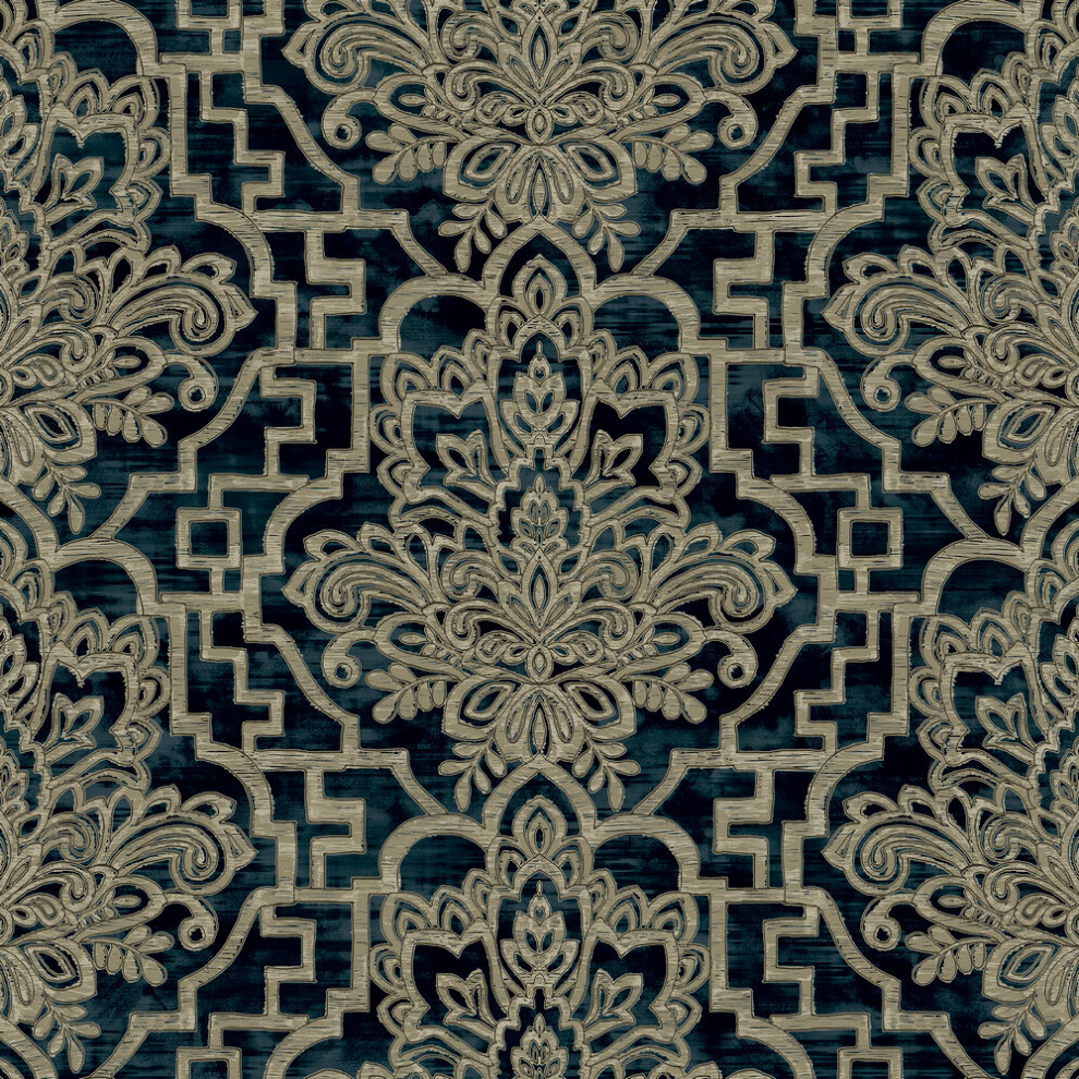 Grandeco Life Damask Trellis Navy Wallpaper A62402