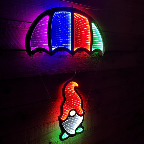 Samuel Alexander 85cm Multicoloured Infinity LED Hanging Parachute Christmas Gnome Gonk 2