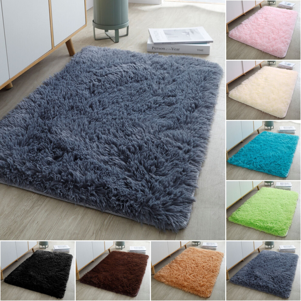 (Beige, 80 X 150 cm) Large Shaggy Fluffy Rugs Anti Slip Soft Carpet for Luxury Floor Area Bedroom Living Dining Room