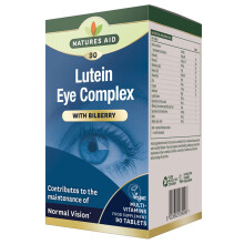 Natures Aid Lutein Eye Complex with Bilberry - 90 Tablets - Supports Normal Vision (A, B2, Zinc) - Vegetarian & Vegan