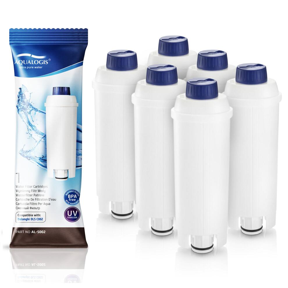 Aqualogis 6 Pack Of Coffee Machine Filter For Delonghi Dlsc002 Ecam, Esam, Etam