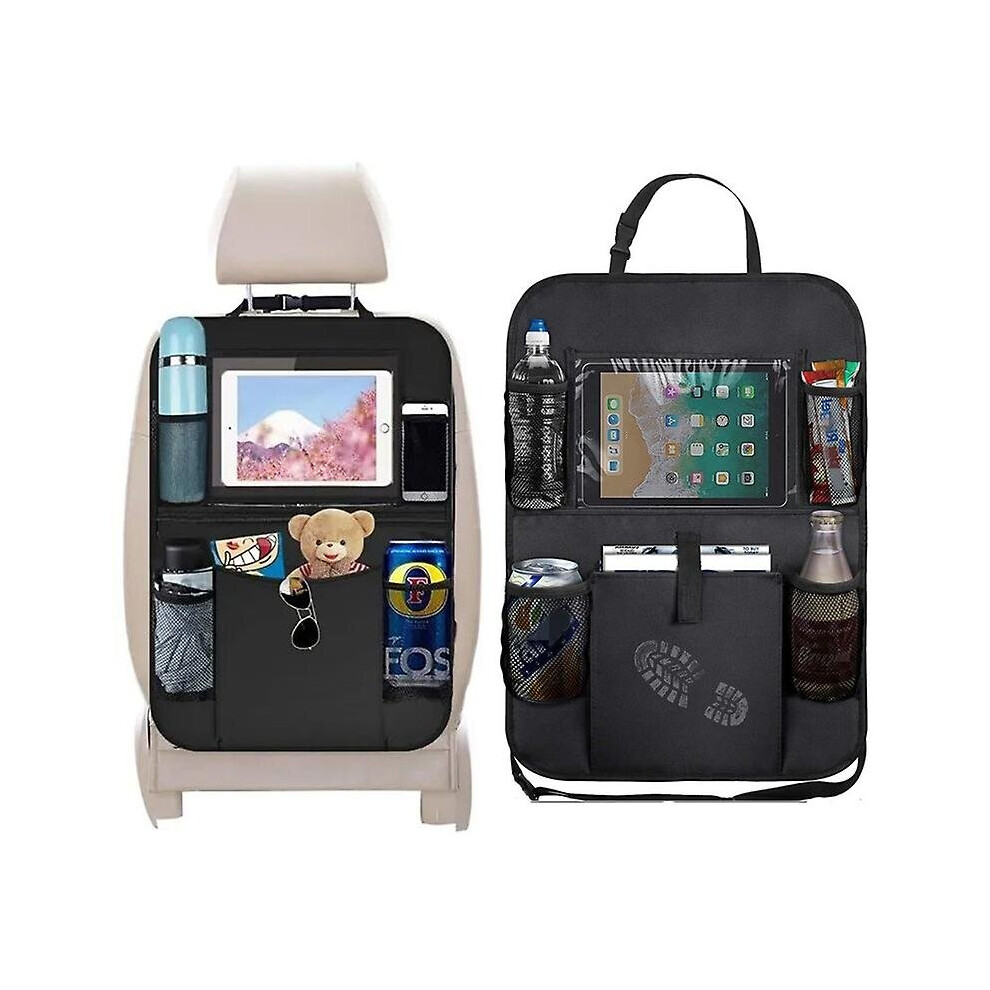 2Pcs Car Seat Back Organizer Protector Kids Kick Mat Storage Bag With Tablet Holder 768655140815