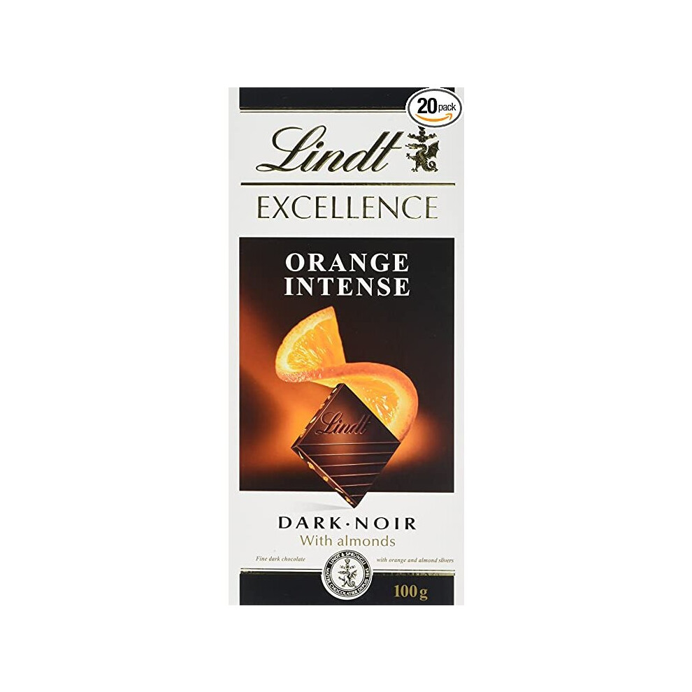 Lindt Excellence Intense Orange Dark Chocolate Bar 100 g (Pack of 20)