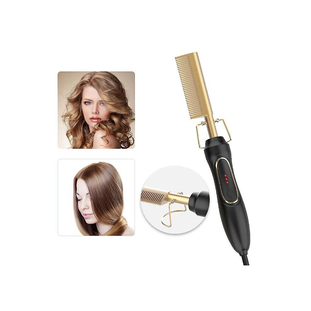 Black (, Eu Plug) Hair Straightener Electric Heating Comb Portable Styling Hairbrush For Wet Dry Hair