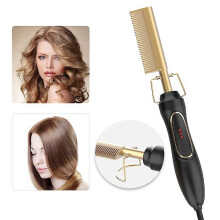 (Black, UK Plug) Hair Straightener Electric Heating Comb Portable Styling Hairbrush For Wet Dry Hair