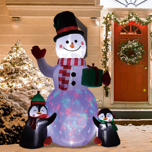 6ft Christmas Inflatable Snowman Penguins with RGB Light Xmas Air Blow ...