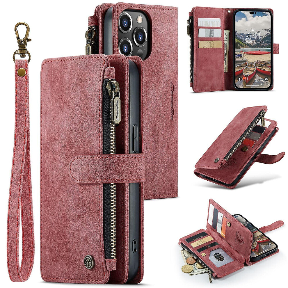 (, For Iphone14pro Max) Leather Phone Case Shockproof Phone Flip Wallet Case With Card Slot For Iphone 14 Red 768655141775