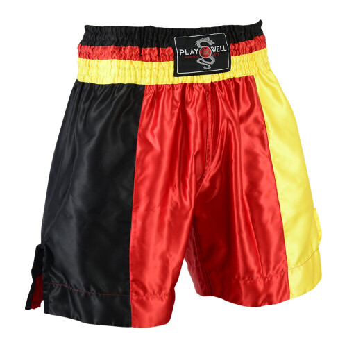 (Medium) Playwell Boxing Competition Satin Training Shorts - Black/Yellow