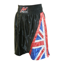 (Medium) Playwell Boxing Competition Black Satin Training Shorts - Uk Flag Series