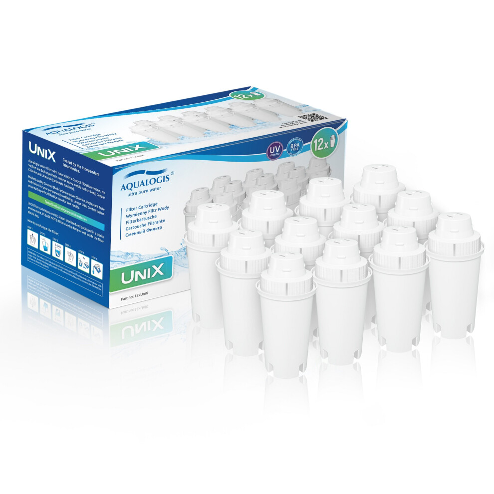 Aqualogis Unix Water Filter Cartridges For Brita Classic S1231 Pearlco, Mavea 107007, Aquaoptima Ruf916 12Pk