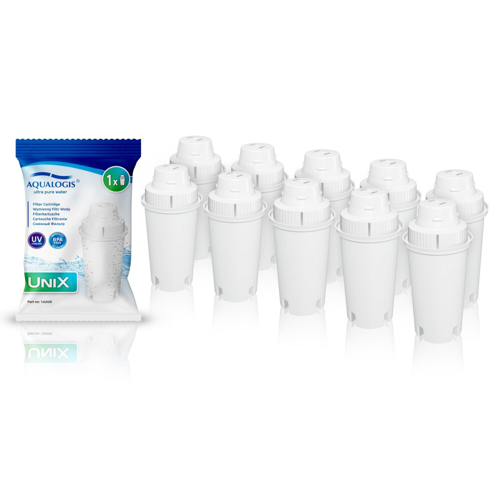 Aqualogis Unix Water Filter Cartridge 10-Pack For Brita Classic, Aquaoptima Ruf916, Mavea 107007 - Four-Stage Filtration | Set_unix_10pk