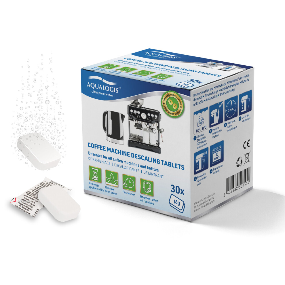 Aqualogis Descaler Descaling Tablets For Jura Siemens Bosch Krups Tassimo Coffee Machines 30Pk