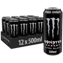 Monster Ultra Black Zero Sugar Energy Drink 12x500ml Cans BEST BEFORE FEB 2024