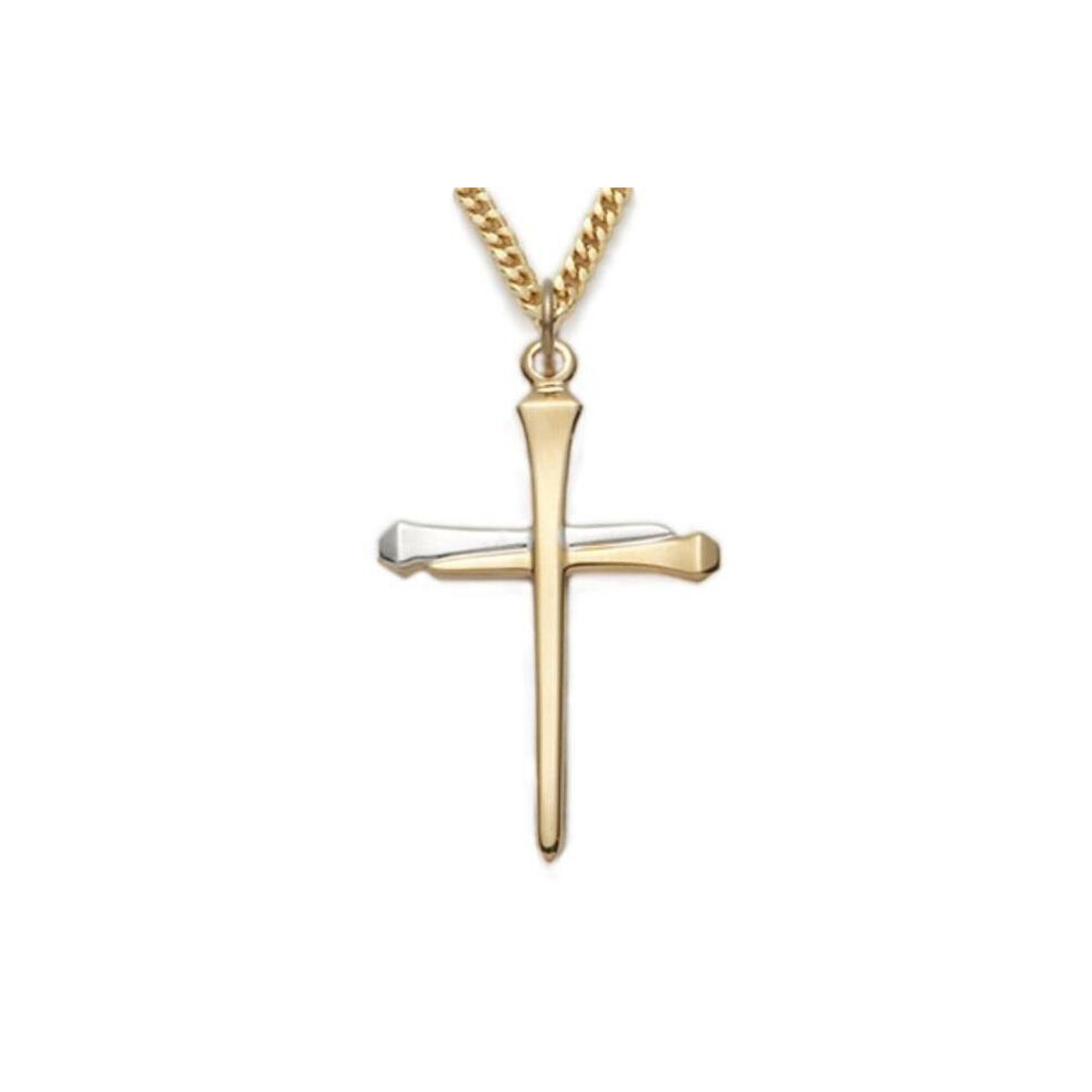 Photos - Pendant / Choker Necklace Mcvan J9231 24 in. Chain Two-Tone Gold & Silver Nail Cross Boxed
