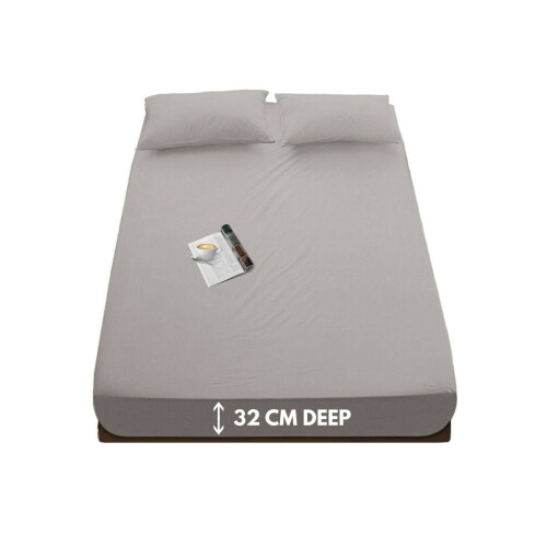 (Grey, King) Thermal Flannelette Soft Brushed 100% Cotton Fitted Sheet 32cm Extra Deep