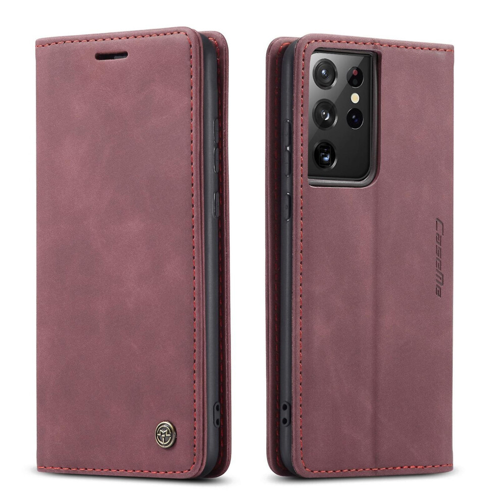 (Red) Leather Phone Case Shockproof Flip Wallet Case For Samsung Galaxy S22 Ultra Red 768655142529