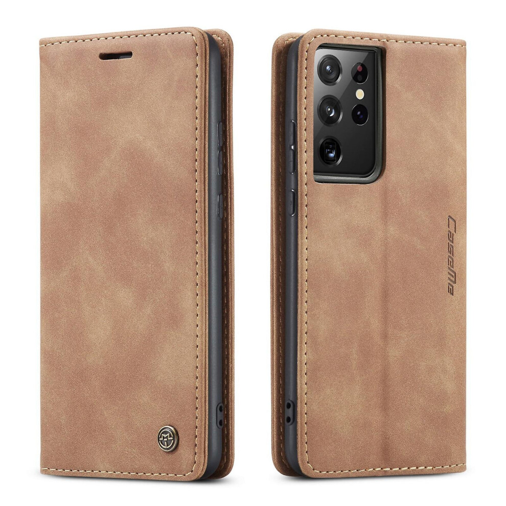 (Brown) Leather Phone Case Shockproof Flip Wallet Case For Samsung Galaxy S22 Ultra Brown 768655142499