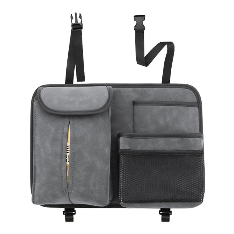 (Grey) Car Seat Back Organizer Hanging Storage Bag Tissue Holder Interior Accessories Grey 768655142581