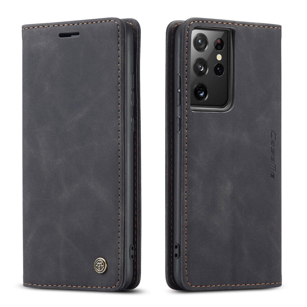 (Black) Leather Phone Case Shockproof Flip Wallet Case For Samsung Galaxy S22 Ultra Black 768655142468