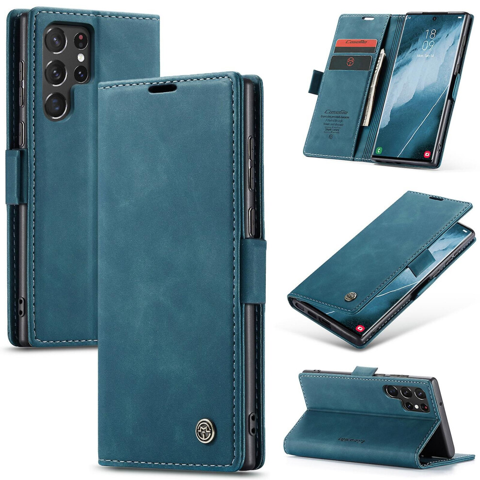 (Blue) Leather Phone Case Shockproof Flip Wallet Case For Samsung Galaxy S22 Ultra Blue 768655142550