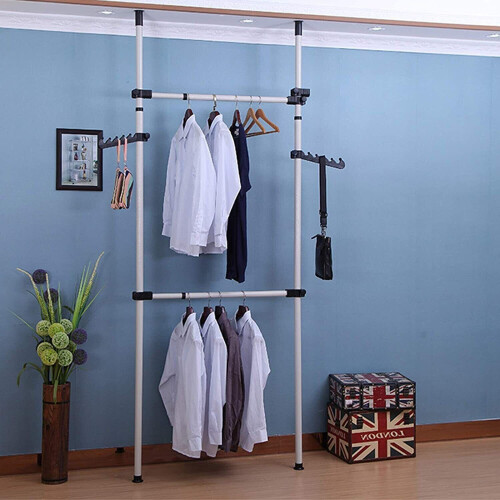 Heavy Duty Telescopic Wardrobe Organizer Hanging Rail Garment Rack