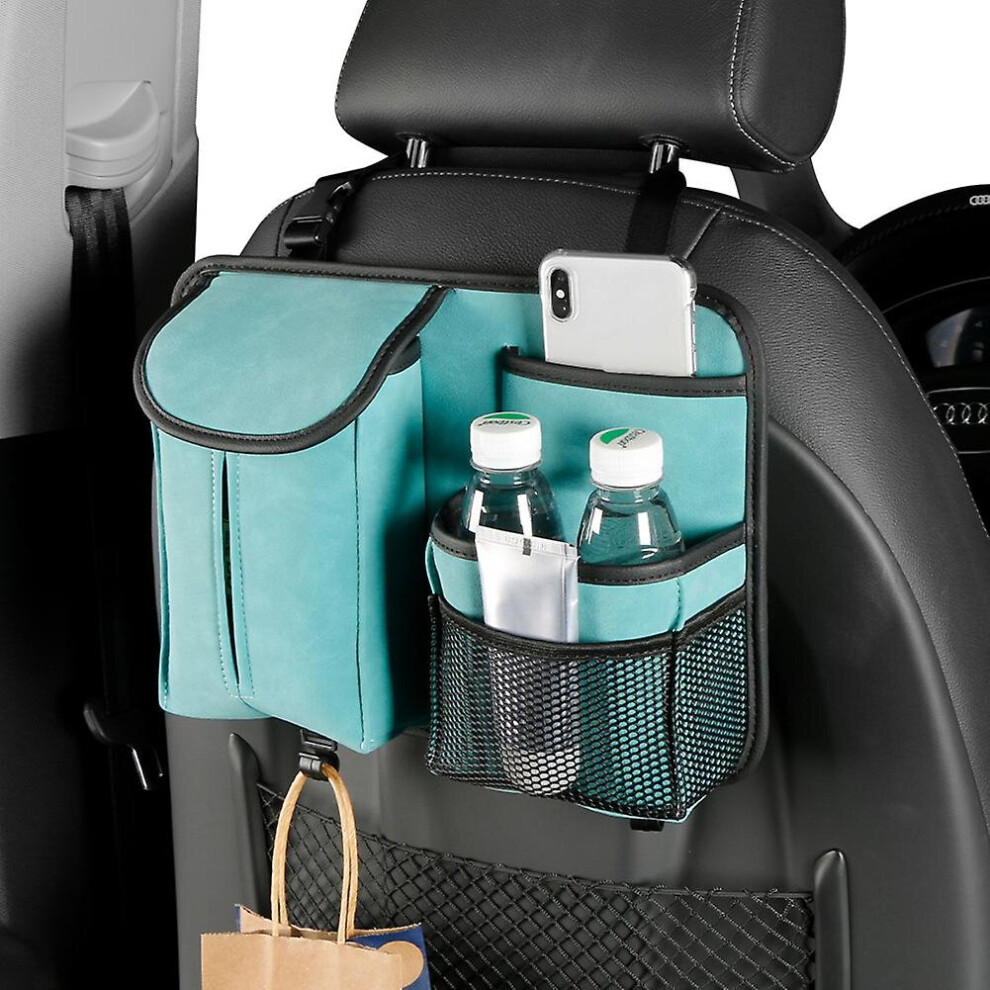(Blue) Car Seat Back Organizer Hanging Storage Bag Tissue Holder Interior Accessories Blue 768655142642