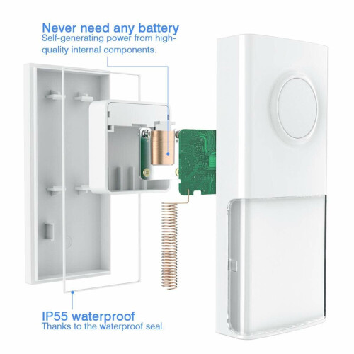 IP55 Wireless Doorbell with 2 Receivers, 400ft Range (White) 1