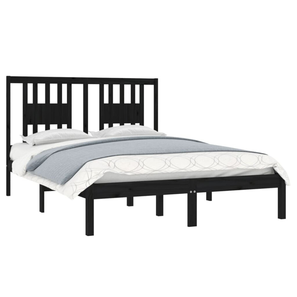 vidaXL Solid Wood Pine Bed Frame Black 120x200 cm Bedstead Platform Bed Frame