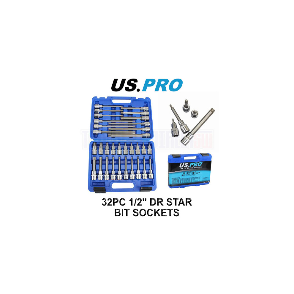 US PRO Tools 32pc 1/2" dr Torx, Star Bit Sockets Sockets Set For Ratchets 2294