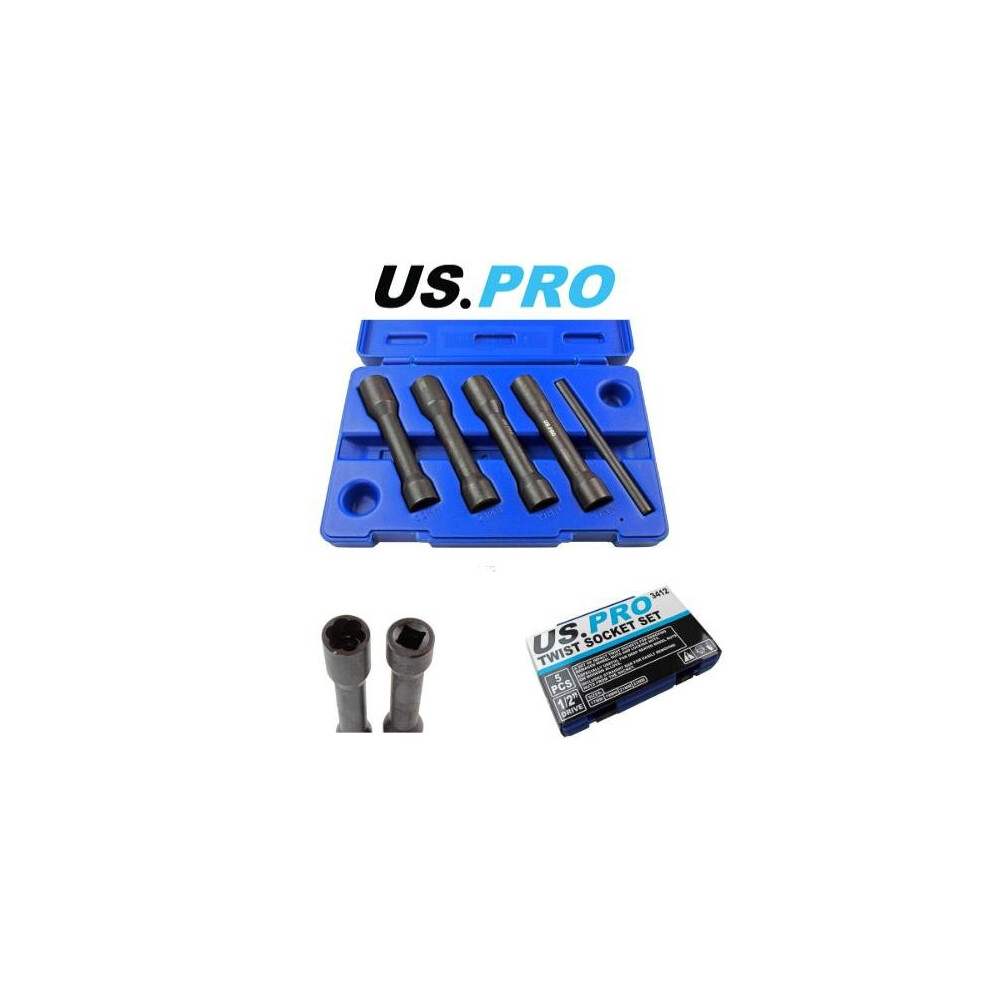 US PRO Tools 5PC 1/2" DR Impact Twist Socket Set Damaged Nuts Bolts & Studs Removal 3412