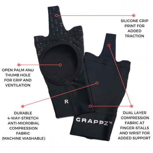 (X-Small) Grappz - Finger Tape Alternative Compression Grappling Gloves V2 1