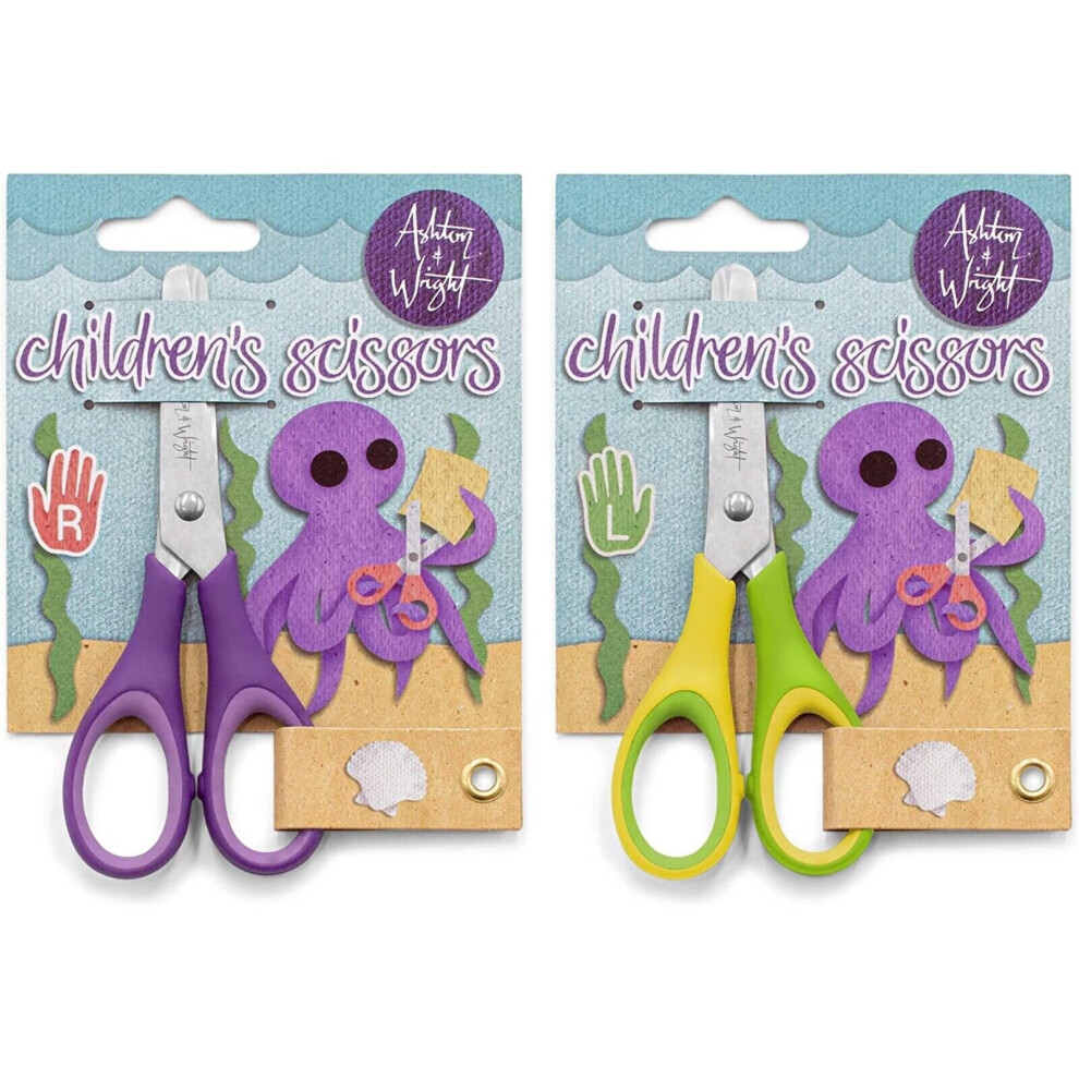 Ashton and Wright - Children's Scissors 5"/12cm - Soft Grip - Left and Right Twin Pack