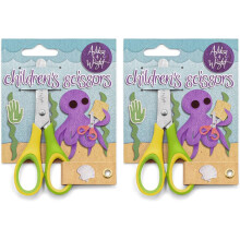 Ashton and Wright - Children's Kids Scissors 5"/12cm - Soft Grip - Green and Yellow - Left Handed - Pack of 2