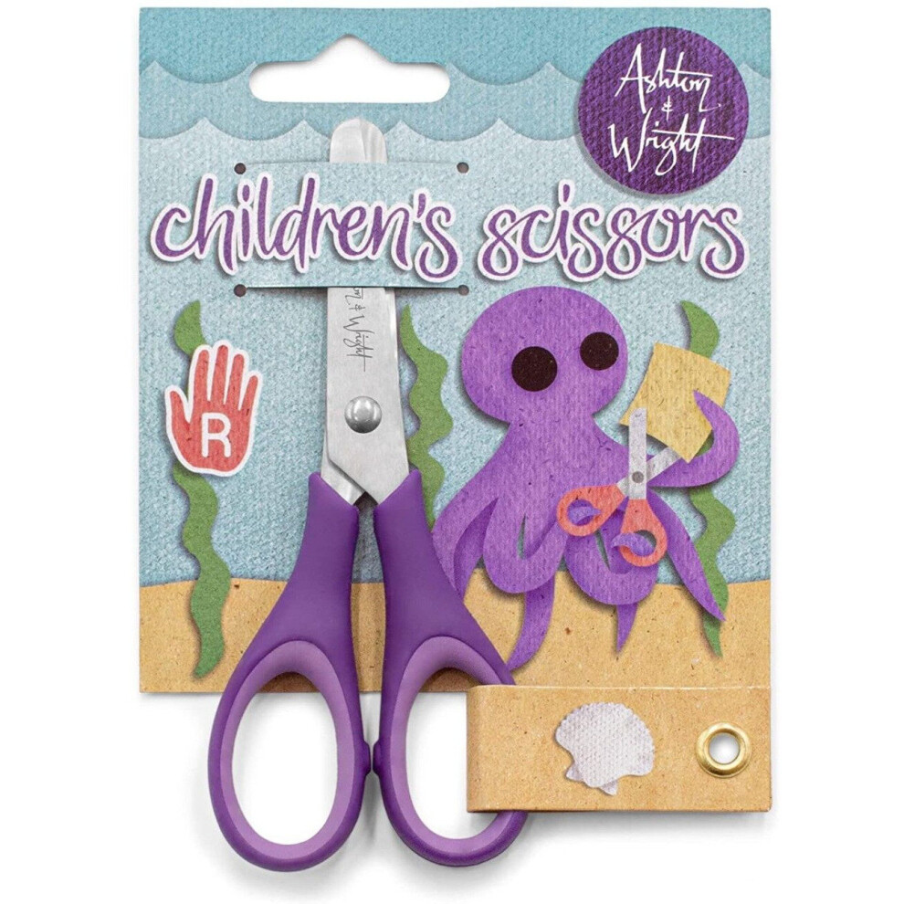 Ashton and Wright - Children's - Kids Scissors Soft Grip - 5"/12cm - Purple - Right Handed