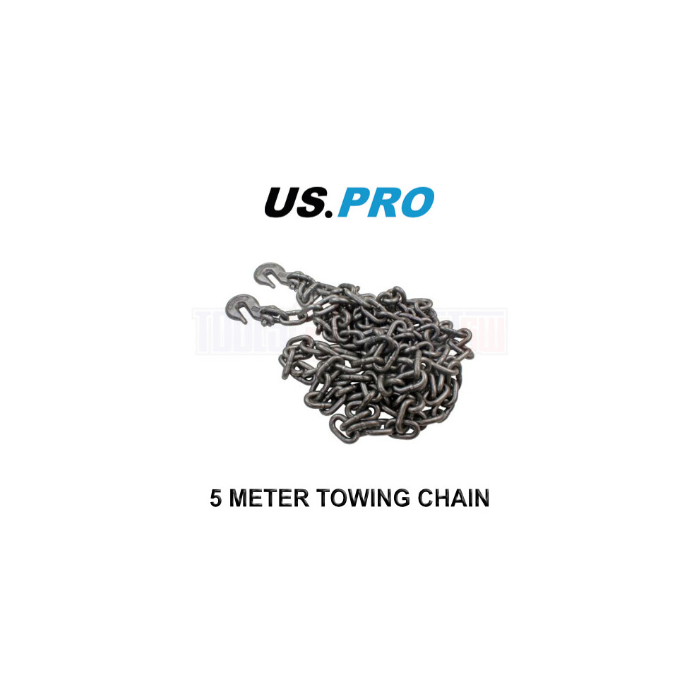 Us Pro 5 Meter Steel Heavy Duty Towing Chain With Hooks 2450 Kgs 9129