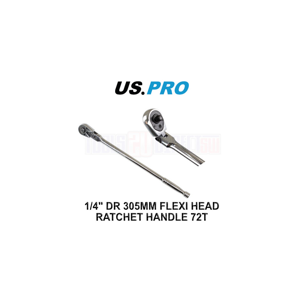 US PRO Tools 1/4" Drive 305mm Flexi Flexible Head Ratchet For Sockets 72 Teeth 4199