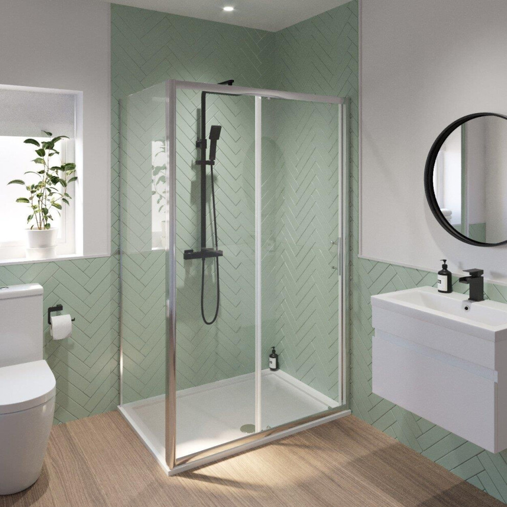 Photos - Shower Screen 1400 x 900mm Sliding Shower Door & Side Panel Enclosure 6mm Glass Screen Framed 6FMDSL1490