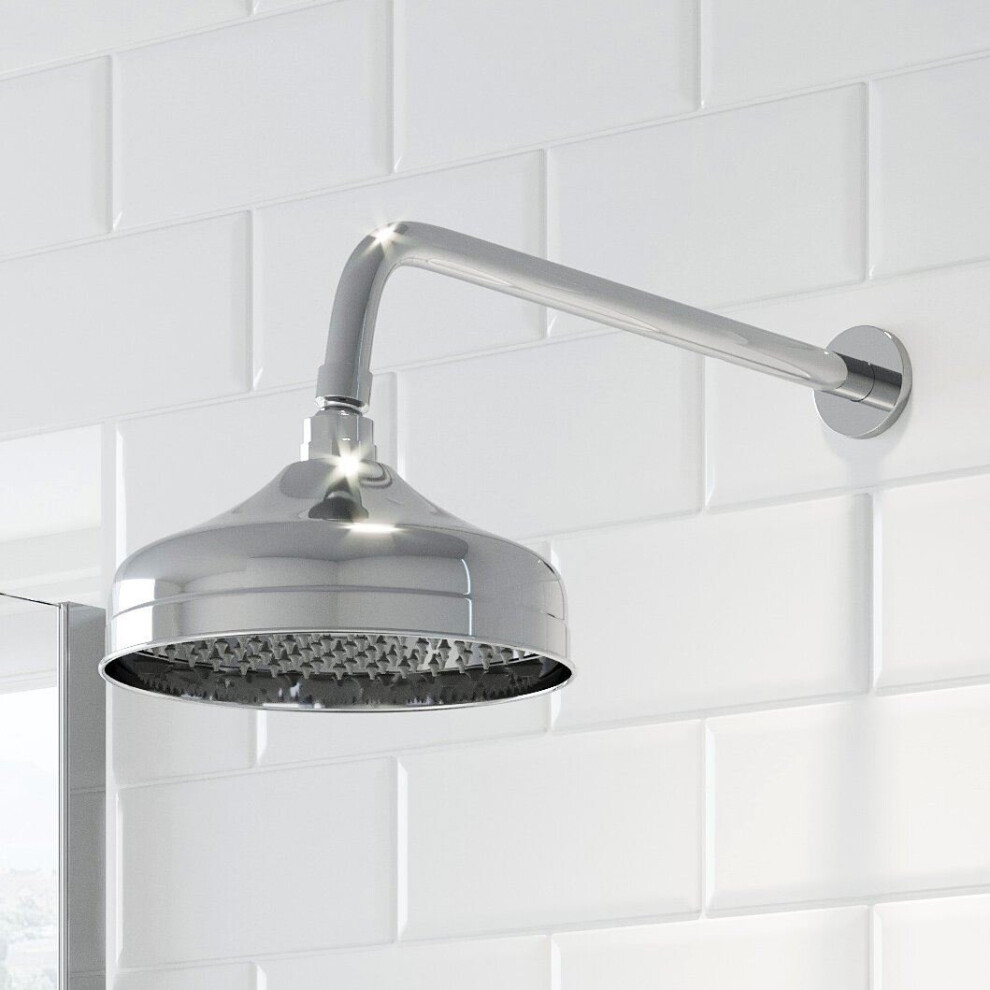 Traditional Bathroom Wall Mounted Chrome Round Drencher Fixed Shower Arm Head 5056093680358