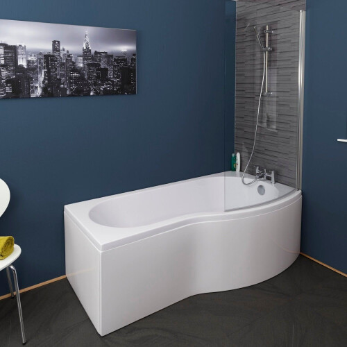 Bathroom P Shaped Shower Bath 1700mm RH Mixer Shower Screen Side End