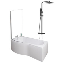Bathroom P Shaped Shower Bath 1700mm LH Mixer Shower Screen Side End Panel White