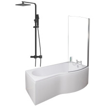 Bathroom P Shaped Shower Bath 1700mm RH Mixer Shower Screen Side Panel White