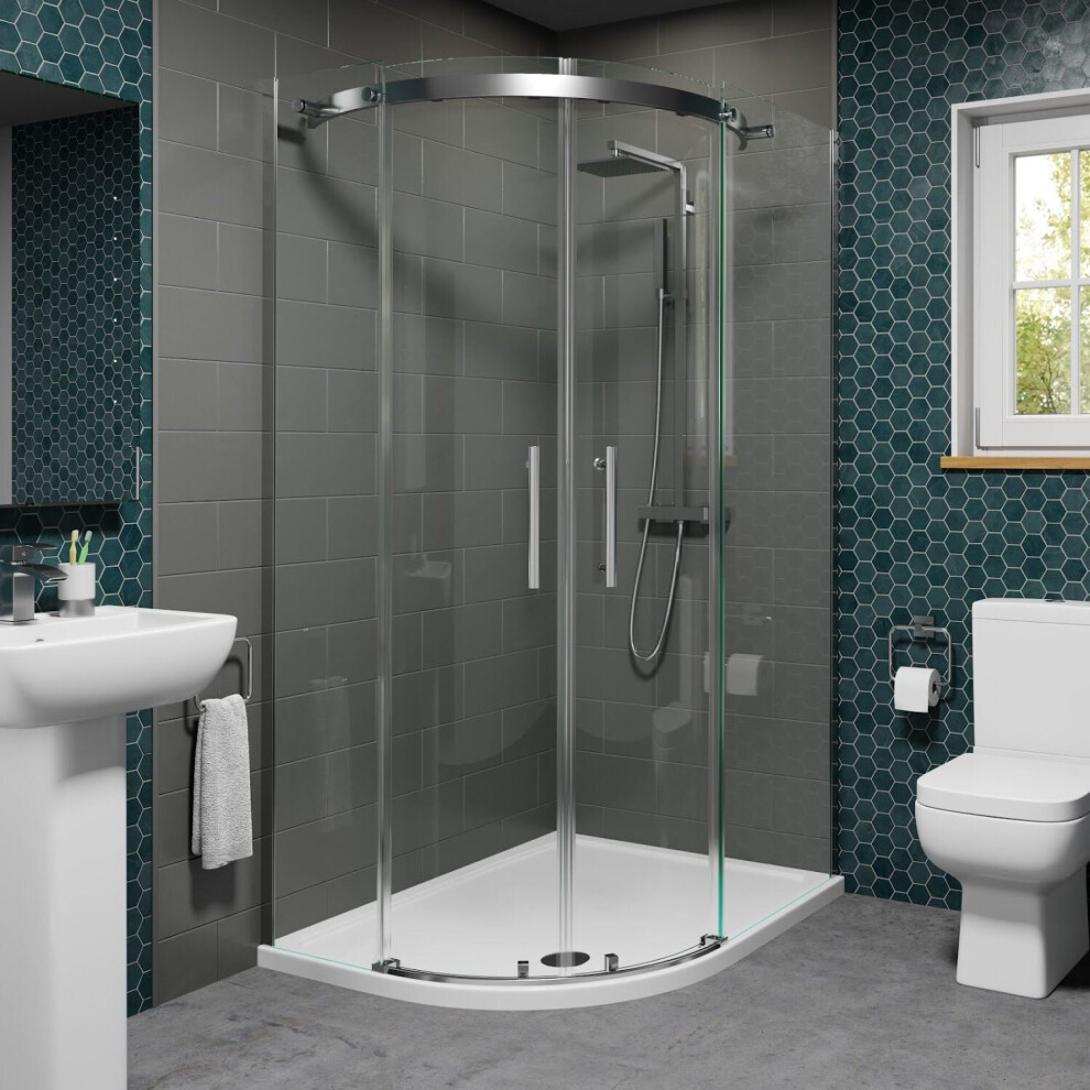 Photos - Shower Screen Diamond 1200 x 900mm Offset LH Quadrant Shower Enclosure Frameless 8mm Glass Tray Waste 8FLSQD12X90TLH 