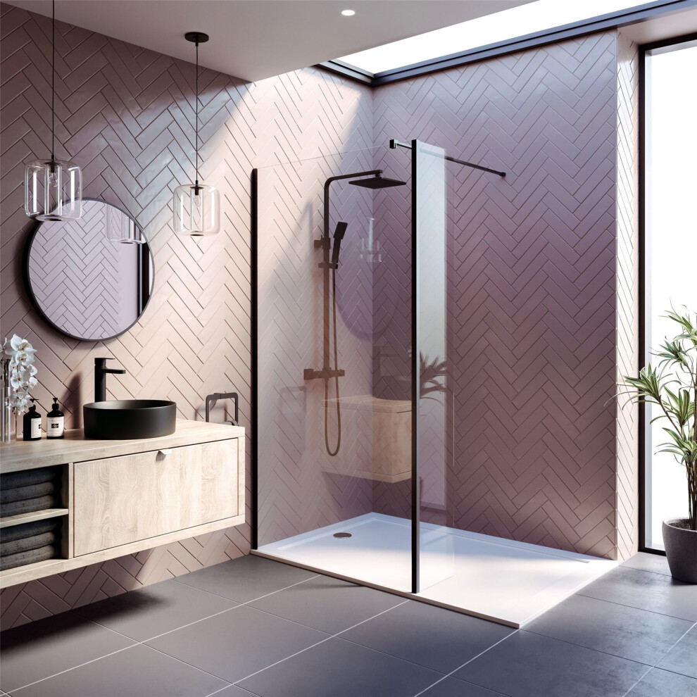 Wet Room Screen 1000Mm Walk In Enclosure 8Mm Glass Frameless Return Panel Black 5056467264900
