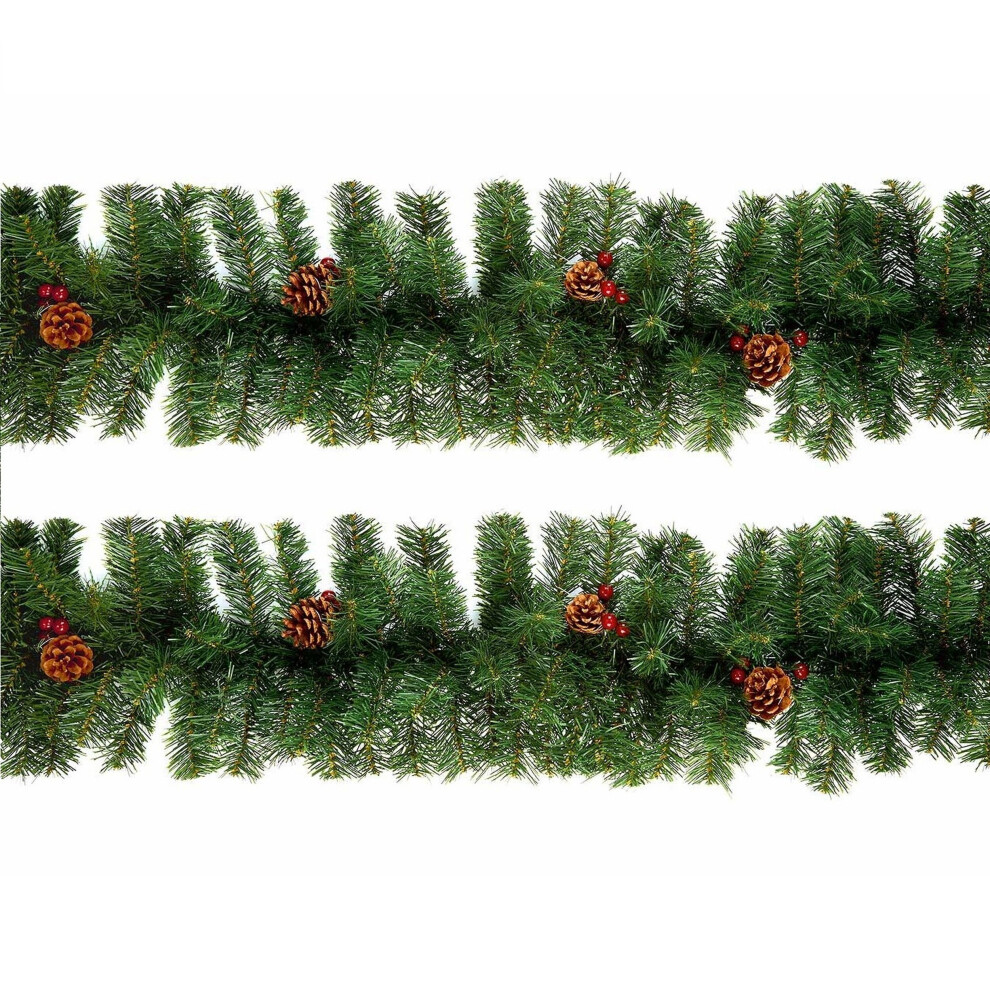 2 Artificial Christmas Garland Red Berry Pine Cones Green Garland 2.7M