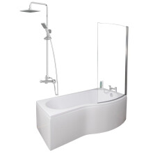 Bathroom P Shaped Shower Bath 1700mm RH Mixer Shower Screen Side End Panel White