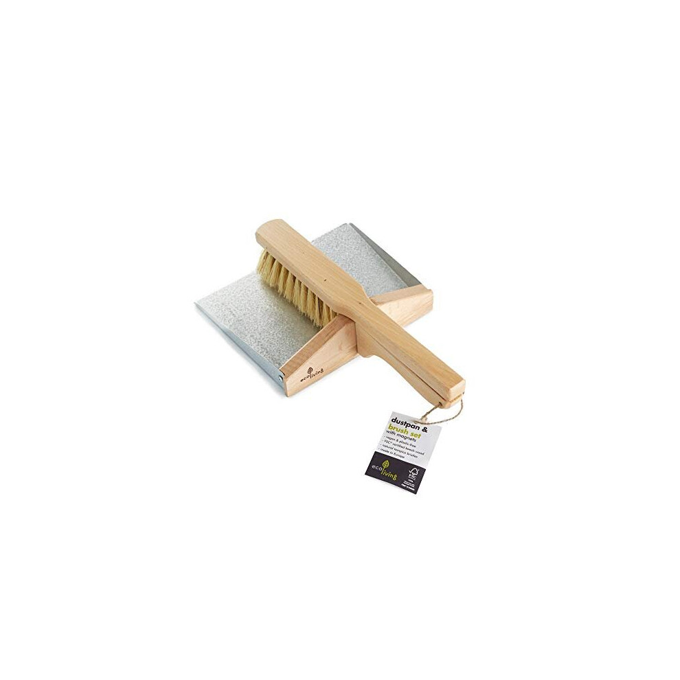 Eco Living Supreme Quality Eco Dustpan and Brush Set, 100% Plastic Free, Suitable for Vegans, FSC Certified.