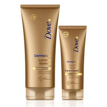 Dove Unilever DermaSpa Body Lotion Summer Revived Self-Tanning Medium to Dark, 200ml with Dove Derma Spa Face Cream Summer Revived Medium to Dark,